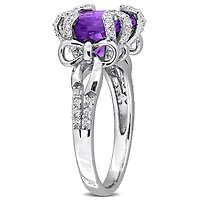 Julianna B Sterling Silver Amethyst and White Topaz Cocktail Ring