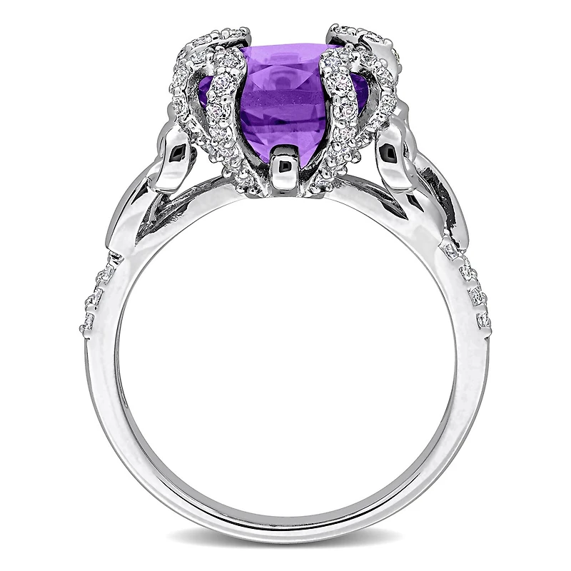 Julianna B Sterling Silver Amethyst and White Topaz Cocktail Ring