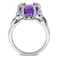 Julianna B Sterling Silver Amethyst and White Topaz Cocktail Ring