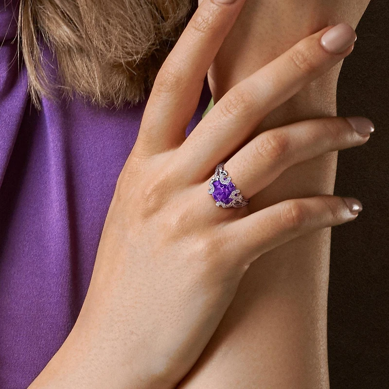 Julianna B Sterling Silver Amethyst and White Topaz Cocktail Ring