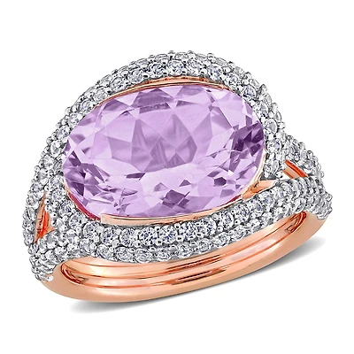 Julianna B Rose Plated Sterling Silver Amethyst & Created White Sapphire Ring
