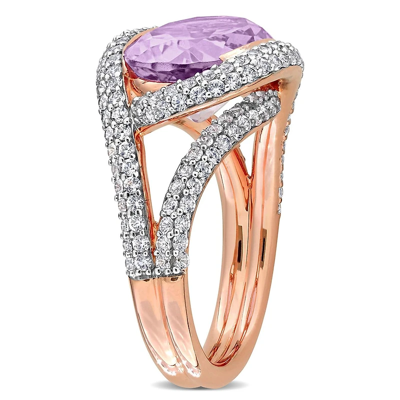 Julianna B Rose Plated Sterling Silver Amethyst & Created White Sapphire Ring