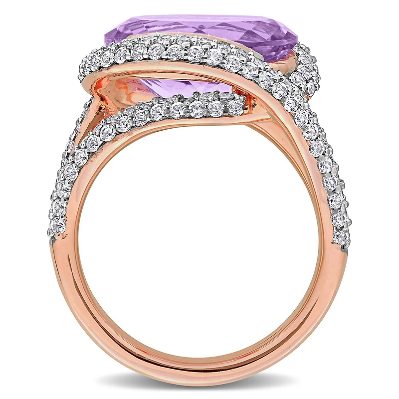 Julianna B Rose Plated Sterling Silver Amethyst & Created White Sapphire Ring