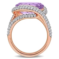 Julianna B Rose Plated Sterling Silver Amethyst & Created White Sapphire Ring