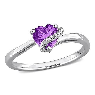 Julianna B Sterling Silver Amethyst and Diamond Accent Wrap Heart Ring
