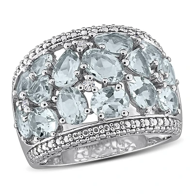 Julianna B Sterling Silver Aquamarine and Diamond Accent Wide Ring