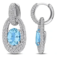 Julianna B Sterling Silver Sky Blue Topaz and White Topaz Halo Drop Earrings