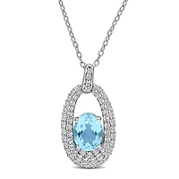 Julianna B Sterling Silver Sky Blue Topaz and White Topaz Oval 18" Necklace