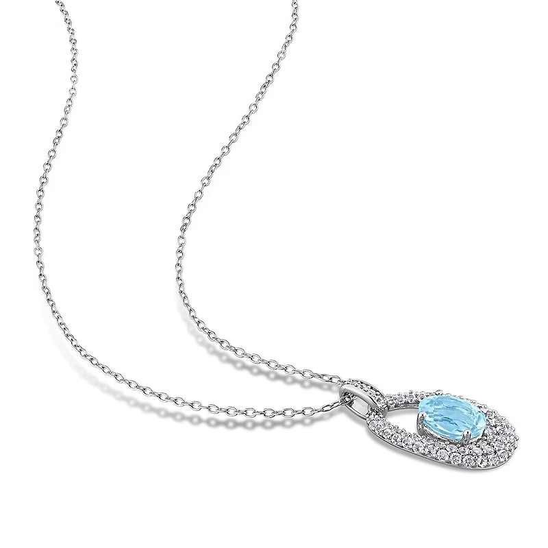 Julianna B Sterling Silver Sky Blue Topaz and White Topaz Oval 18" Necklace