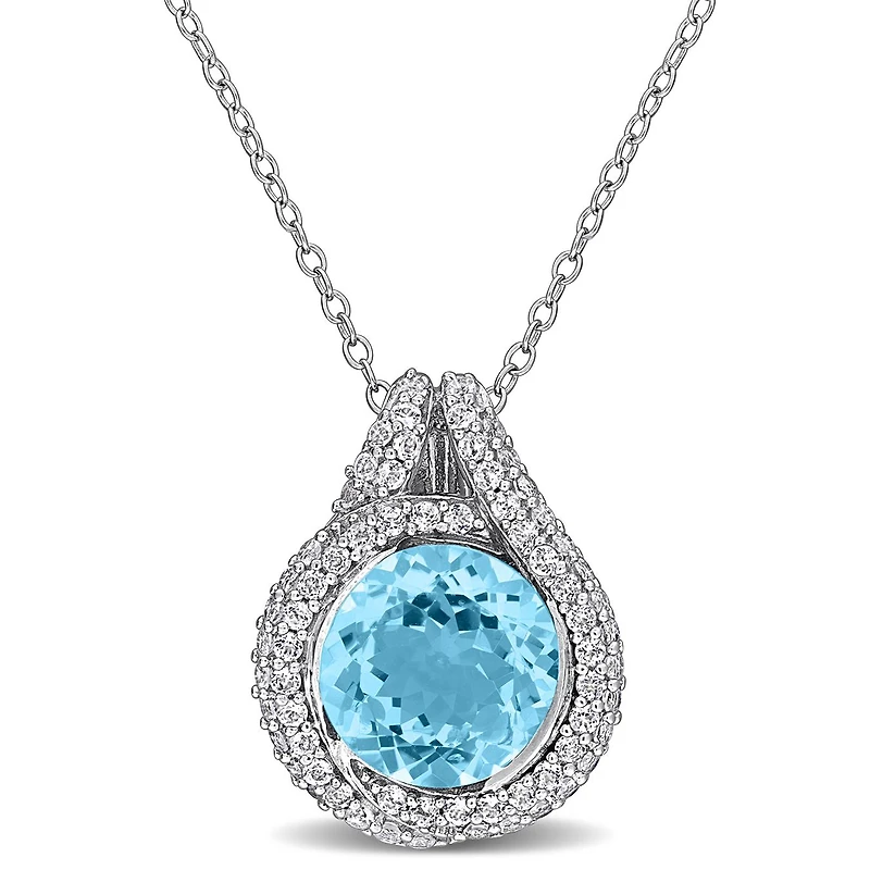 Julianna B Sterling Silver Sky Blue Topaz and White Topaz 17" Halo Pendant