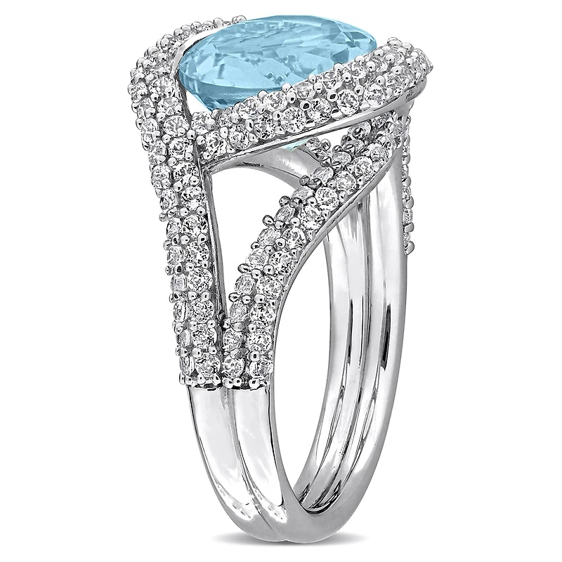 Julianna B Sterling Silver Sky Blue Topaz and White Crossover Ring