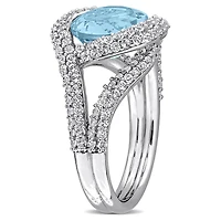 Julianna B Sterling Silver Sky Blue Topaz and White Crossover Ring
