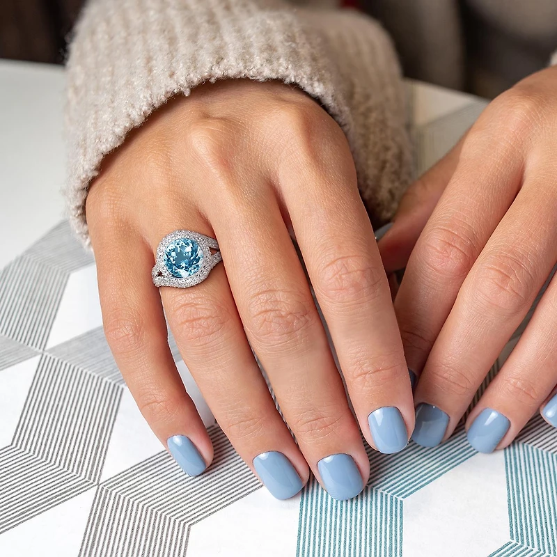 Julianna B Sterling Silver Sky Blue Topaz and White Crossover Ring