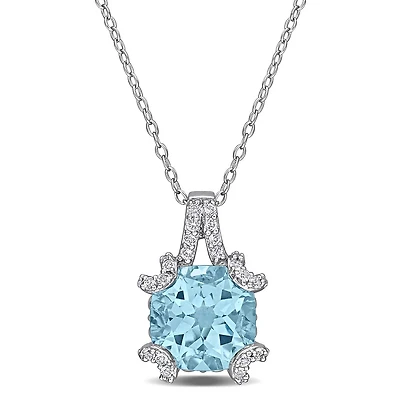 Julianna B Sterling Silver Sky Blue Topaz and White Topaz 18" Necklace