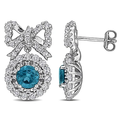 Julianna B Sterling Silver London Blue Topaz and White Topaz Halo Drop Earrings