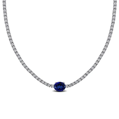 Julianna B Sterling Silver Created Blue & White Sapphire 17" Solitaire Necklace