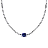 Julianna B Sterling Silver Created Blue & White Sapphire 17" Solitaire Necklace