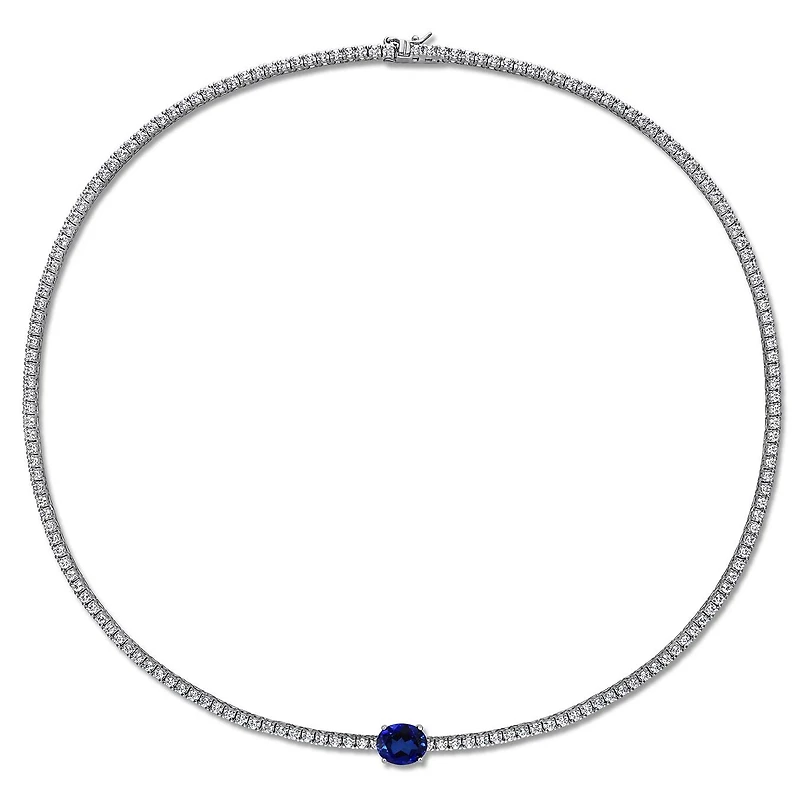 Julianna B Sterling Silver Created Blue & White Sapphire 17" Solitaire Necklace
