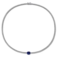 Julianna B Sterling Silver Created Blue & White Sapphire 17" Solitaire Necklace