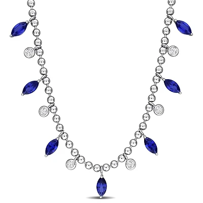 Julianna B Sterling Silver Created Blue and White Sapphire 17" Bead Necklace
