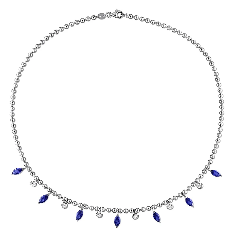 Julianna B Sterling Silver Created Blue and White Sapphire 17" Bead Necklace