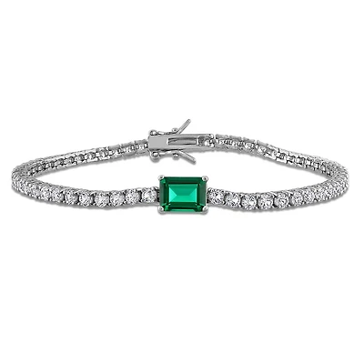 Julianna B Sterling Silver Created Emerald & Created White Sapphire Bracelet