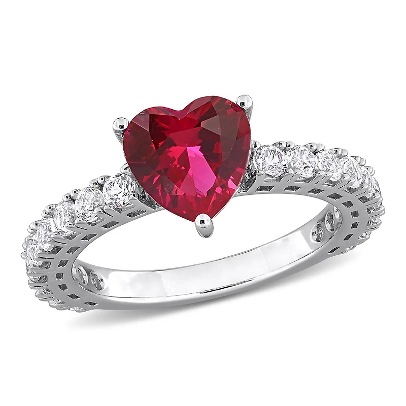 Julianna B Sterling Silver Created Ruby and White Sapphire Heart Ring