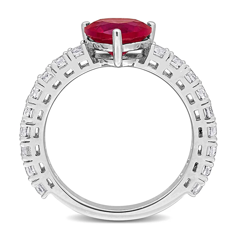 Julianna B Sterling Silver Created Ruby and White Sapphire Heart Ring