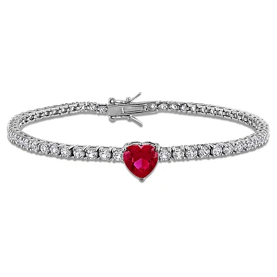 Julianna B Sterling Silver Created Ruby & Created White Sapphire 7.25" Bracelet