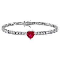 Julianna B Sterling Silver Created Ruby & Created White Sapphire 7.25" Bracelet