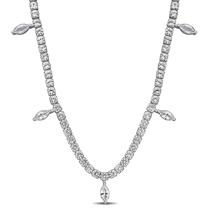 Julianna B Sterling Silver Created White Sapphire 17" Charm Necklace