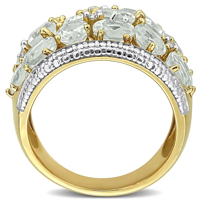 Julianna B Yellow Plated Sterling Silver Green Quartz and Diamond Cocktail Ring