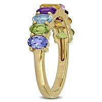 Julianna B Yellow Plated Silver Oval-Cut Multi-Gemstone Semi Eternity Ring