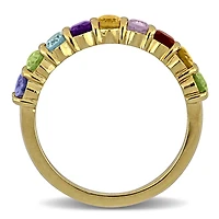 Julianna B Yellow Plated Silver Oval-Cut Multi-Gemstone Semi Eternity Ring