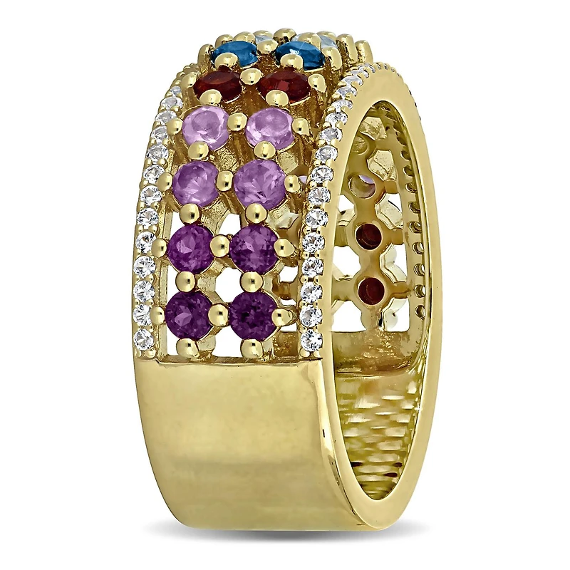 Julianna B Yellow Plated Sterling Silver Multi-Gemstone Semi-Eternity Ring