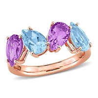 Julianna B Rose Plated Sterling Silver Sky Blue Topaz and Pink Amethyst Ring