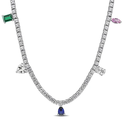 Julianna B Sterling Silver Created Multi-Gemstone 17" Station Necklace