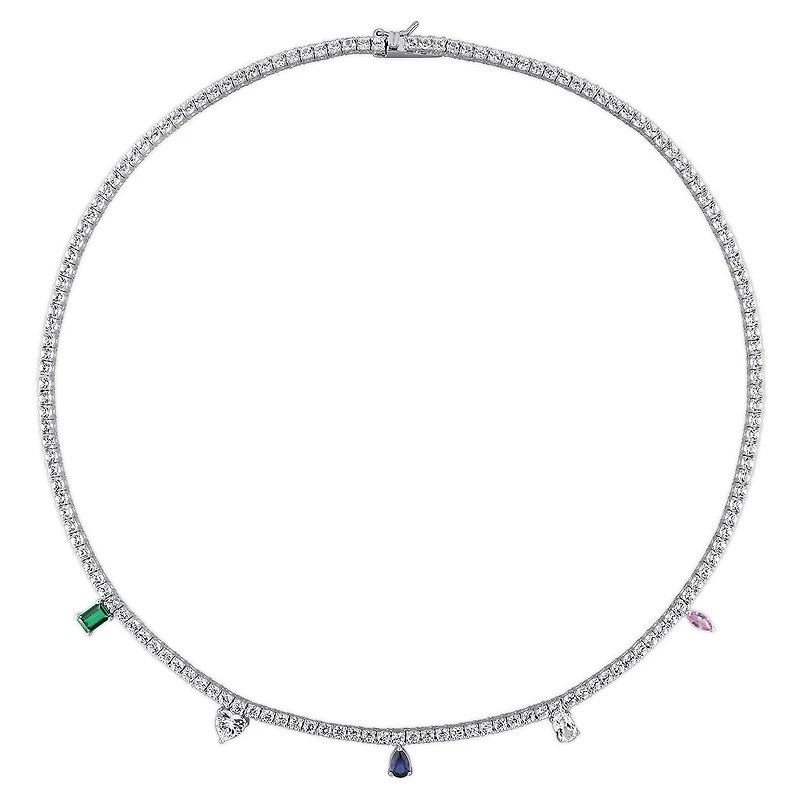 Julianna B Sterling Silver Created Multi-Gemstone 17" Station Necklace
