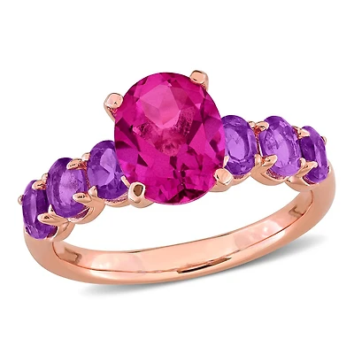 Julianna B Rose Plated Sterling Silver Pink Topaz and African Amethyst Ring