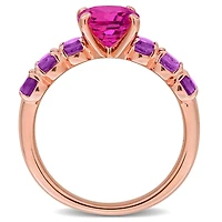 Julianna B Rose Plated Sterling Silver Pink Topaz and African Amethyst Ring