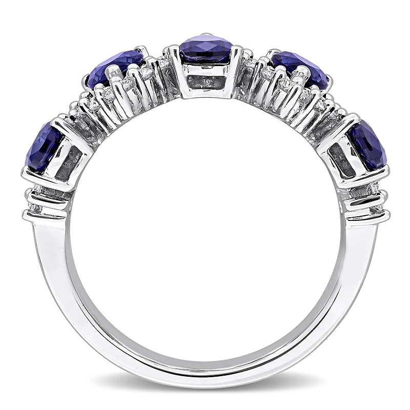 Julianna B Sterling Silver Created Blue Sapphire & Lab-Grown Diamond Ring