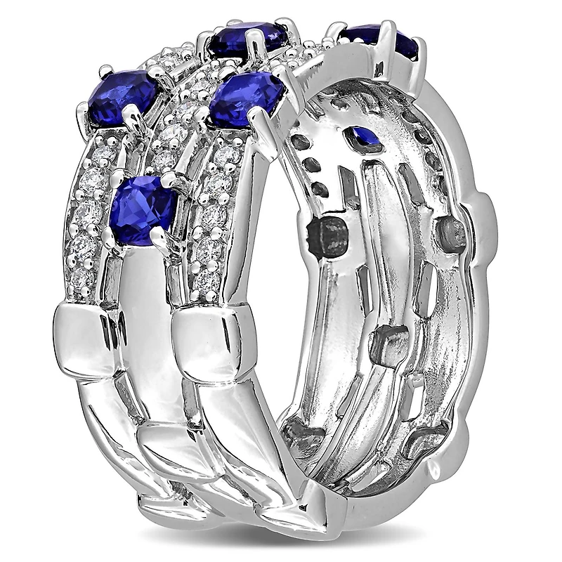 Julianna B Sterling Silver Created Blue Sapphire & Lab-Grown Diamond 3-Row Ring