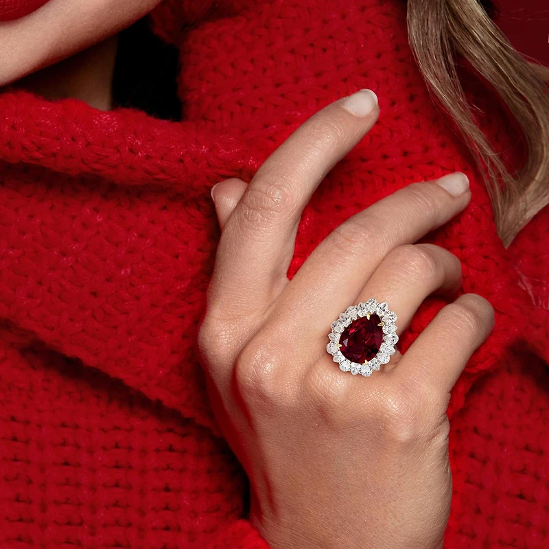 Julianna B 14K Two-Tone Gold Created Ruby & Lab-Grown Diamond Cocktail Ring