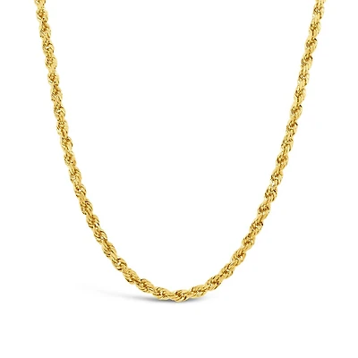 14K Yellow Gold 24" Semi-Solid Diamond Cut Rope Chain