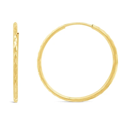 10K Yellow Gold Diamond Cut Hoop Earring