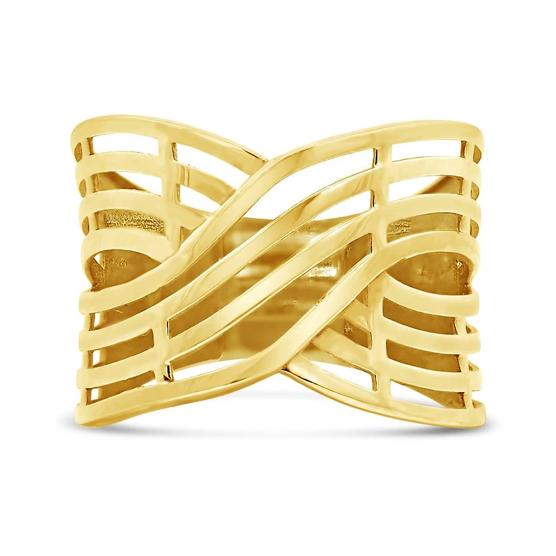 10K Yellow Gold Criss Cross Wave Ring