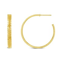 14K Yellow Gold Diamond Cut Hoop Earring