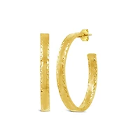 14K Yellow Gold Diamond Cut Hoop Earring