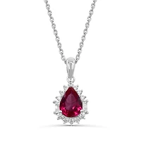 Sterling Silver Created Ruby & Created White Sapphire 18" Pendant
