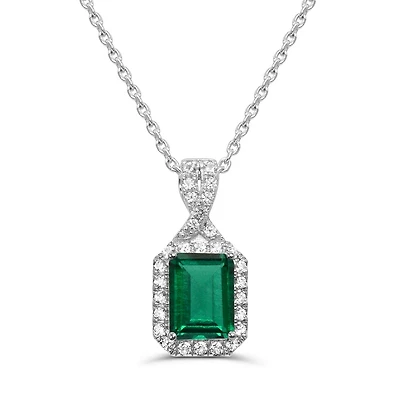 Sterling Silver Created Emerald & Created White Sapphire 18" Pendant